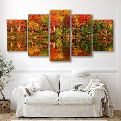 New Hampshire New England White Mountains Echo Lake in autumn Large Stretched Canvas, 5 Piece Large Cavas Print Wall Art