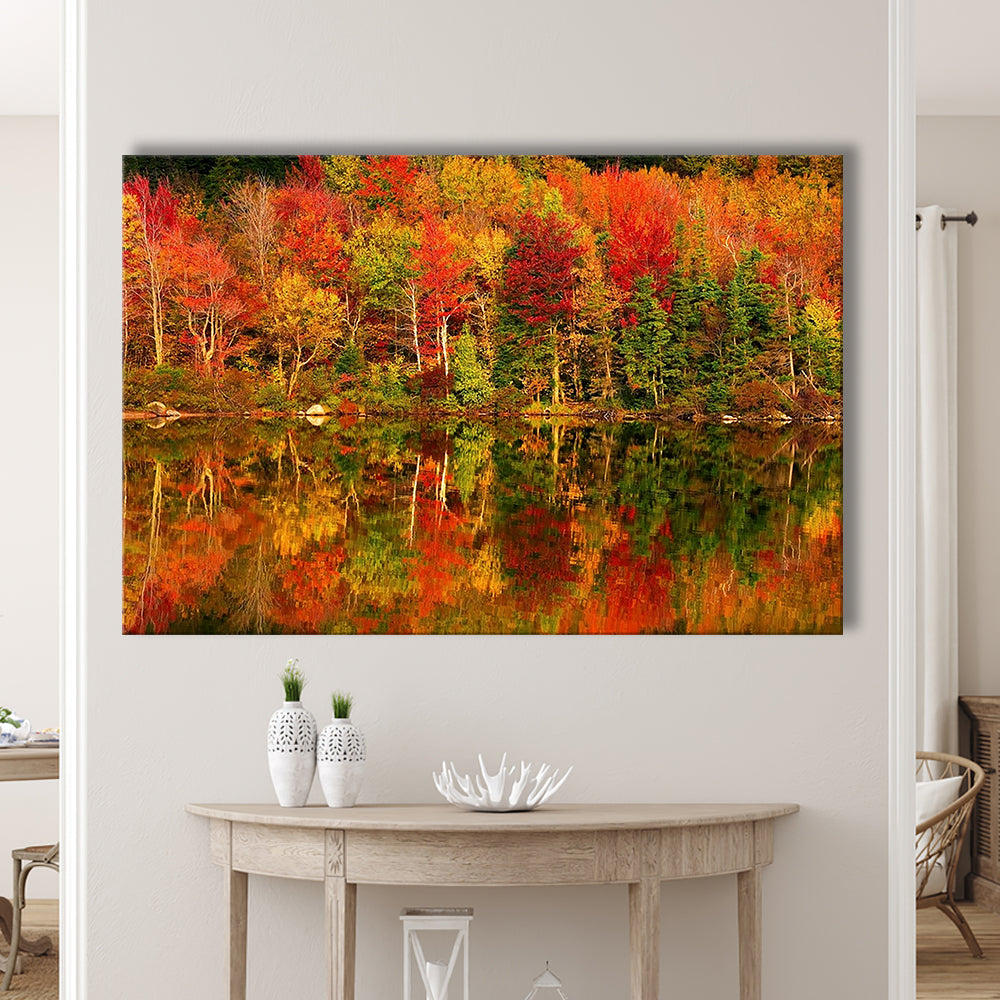 New Hampshire New England White Mountains Echo Lake in autumn Large Stretched Canvas, Cavas Print Wall Art Hom Decor