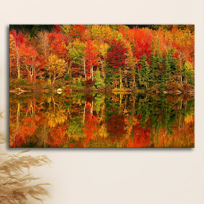 New Hampshire New England White Mountains Echo Lake in autumn Large Stretched Canvas, Cavas Print Wall Art Hom Decor