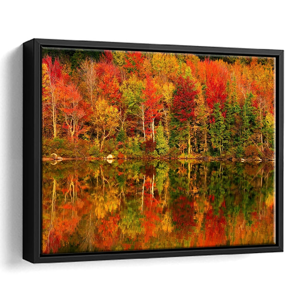New Hampshire New England White Mountains Echo Lake In Autumn Large Stretched Canvas, Framed Cavas Print, Floating Frame