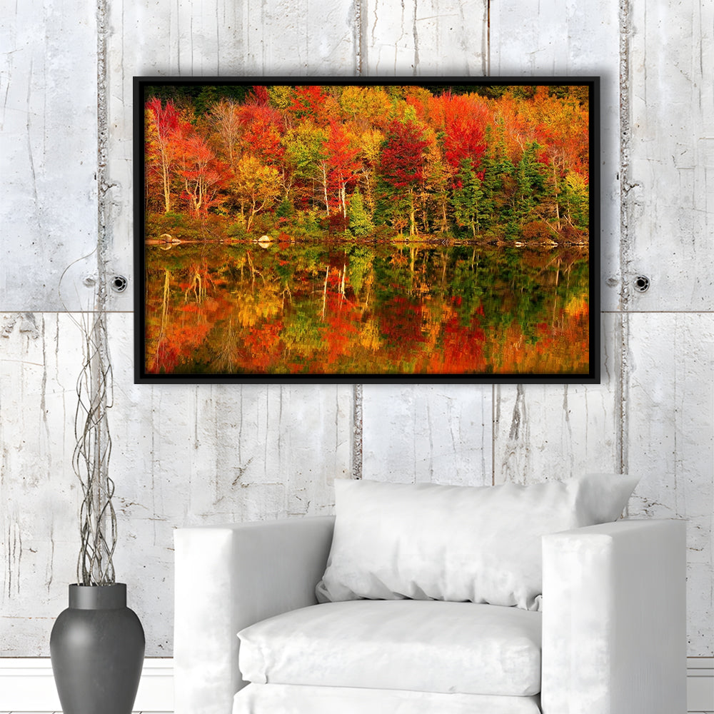 New Hampshire New England White Mountains Echo Lake In Autumn Large Stretched Canvas, Framed Cavas Print, Floating Frame