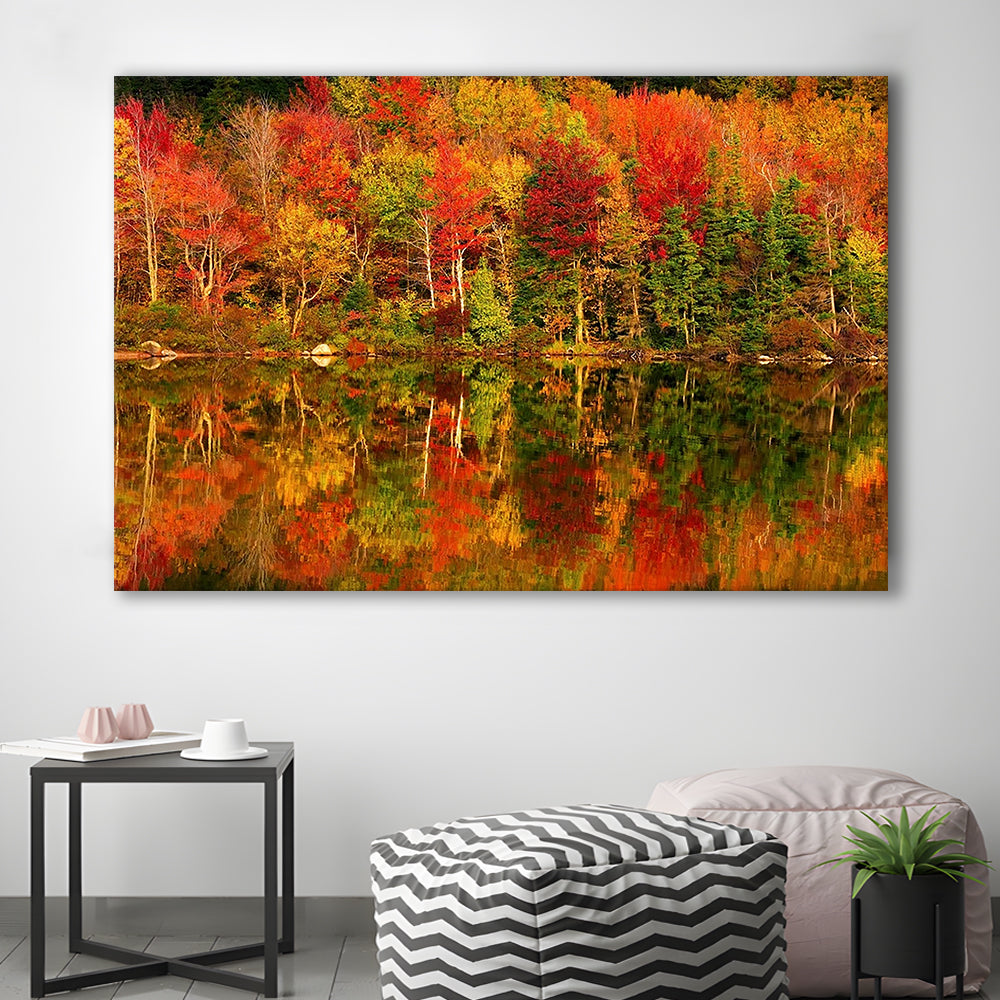New Hampshire New England White Mountains Echo Lake in autumn Large Stretched Canvas, Cavas Print Wall Art Hom Decor