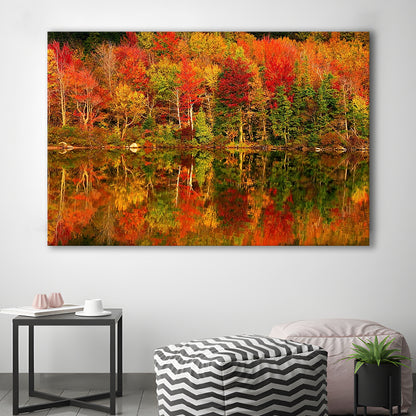 New Hampshire New England White Mountains Echo Lake in autumn Large Stretched Canvas, Cavas Print Wall Art Hom Decor