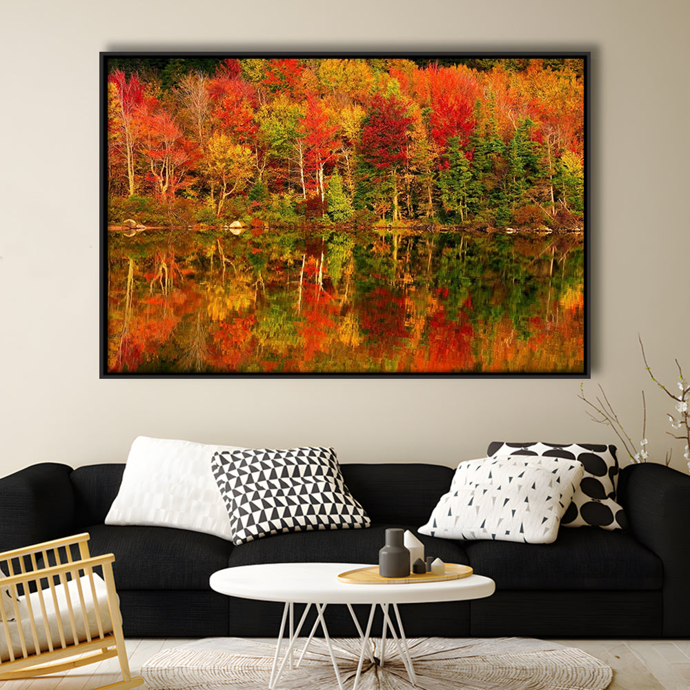New Hampshire New England White Mountains Echo Lake In Autumn Large Stretched Canvas, Framed Cavas Print, Floating Frame