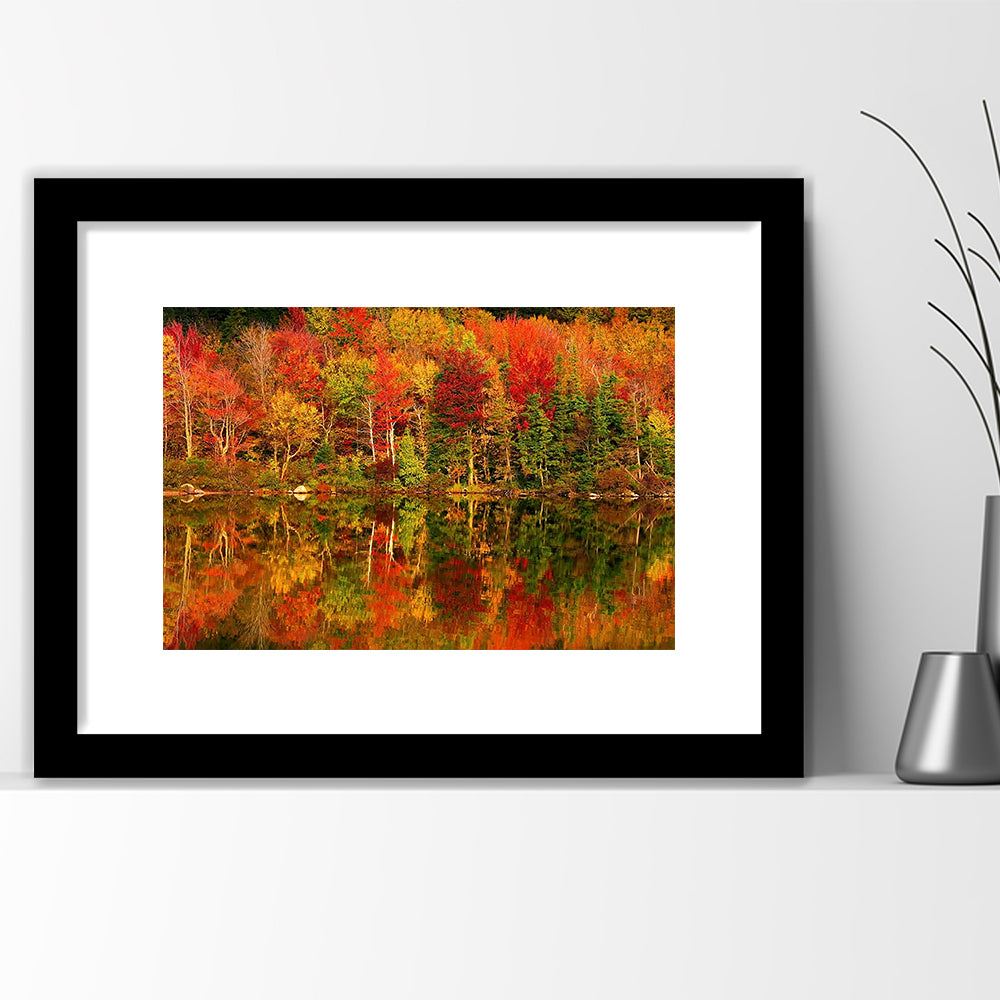 New Hampshire New England White Mountains Echo Lake In Autumn Large Stretched, Framed Art Print White Border