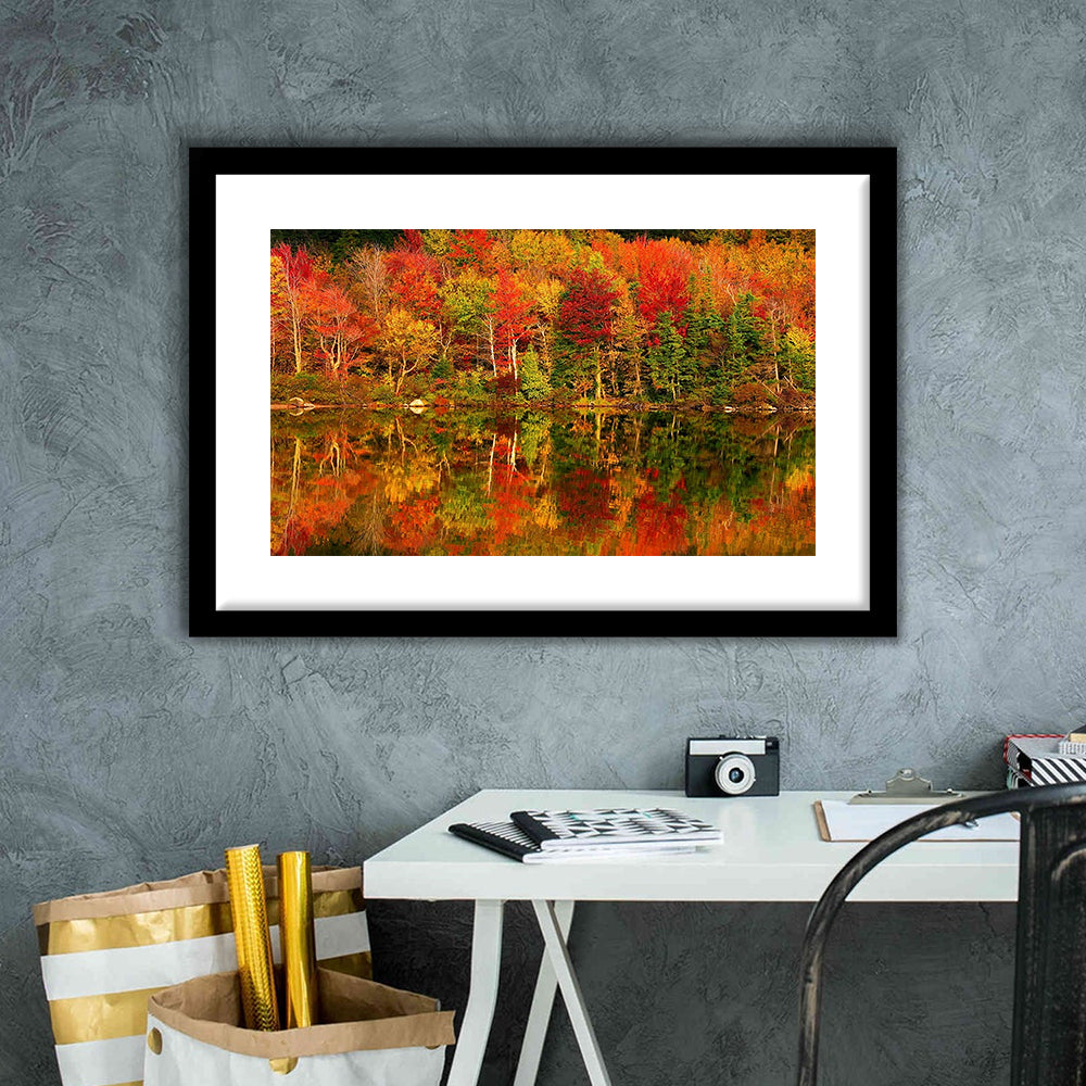 New Hampshire New England White Mountains Echo Lake In Autumn Large Stretched, Framed Art Print White Border