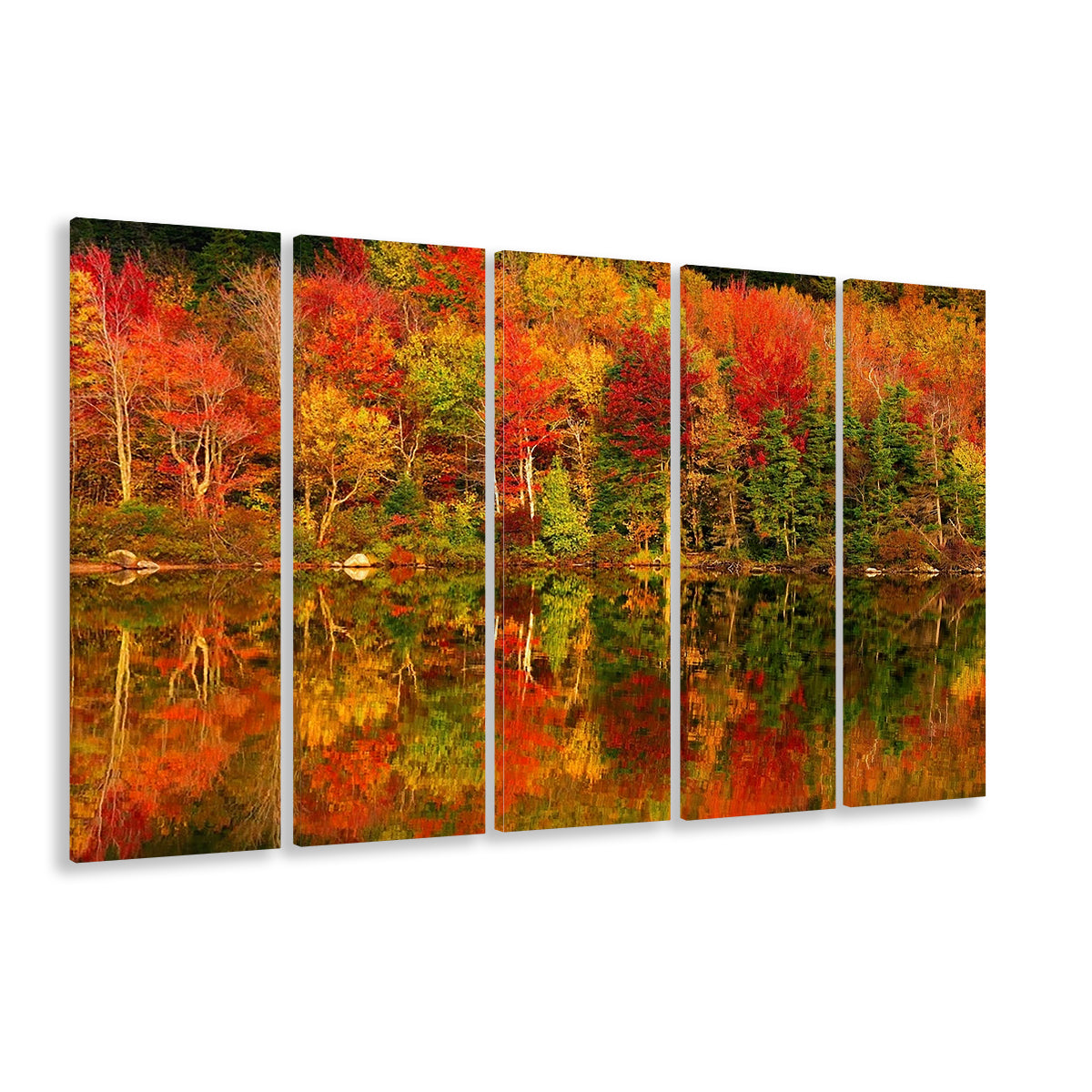 New Hampshire New England White Mountains Echo Lake in autumn, 5 Piece B Extra Large Cavas Print Wall Art Decor