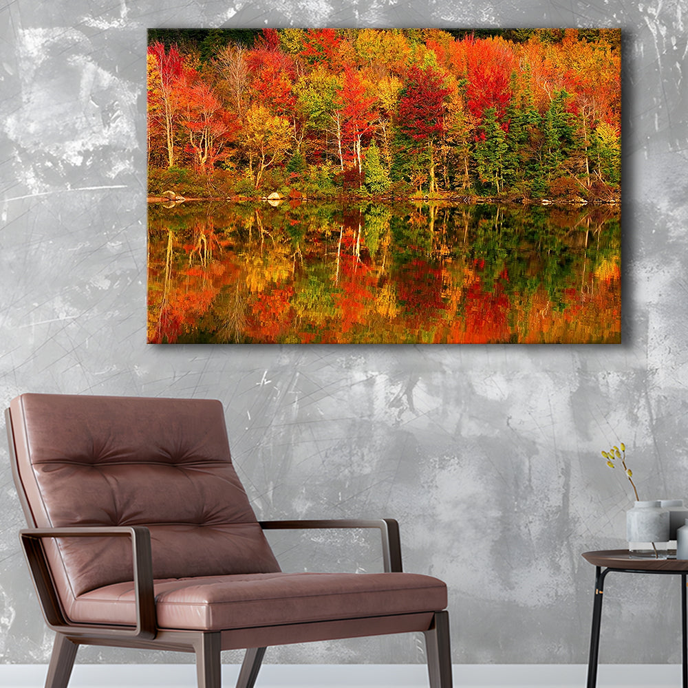 New Hampshire New England White Mountains Echo Lake in autumn Large Stretched Canvas, Cavas Print Wall Art Hom Decor
