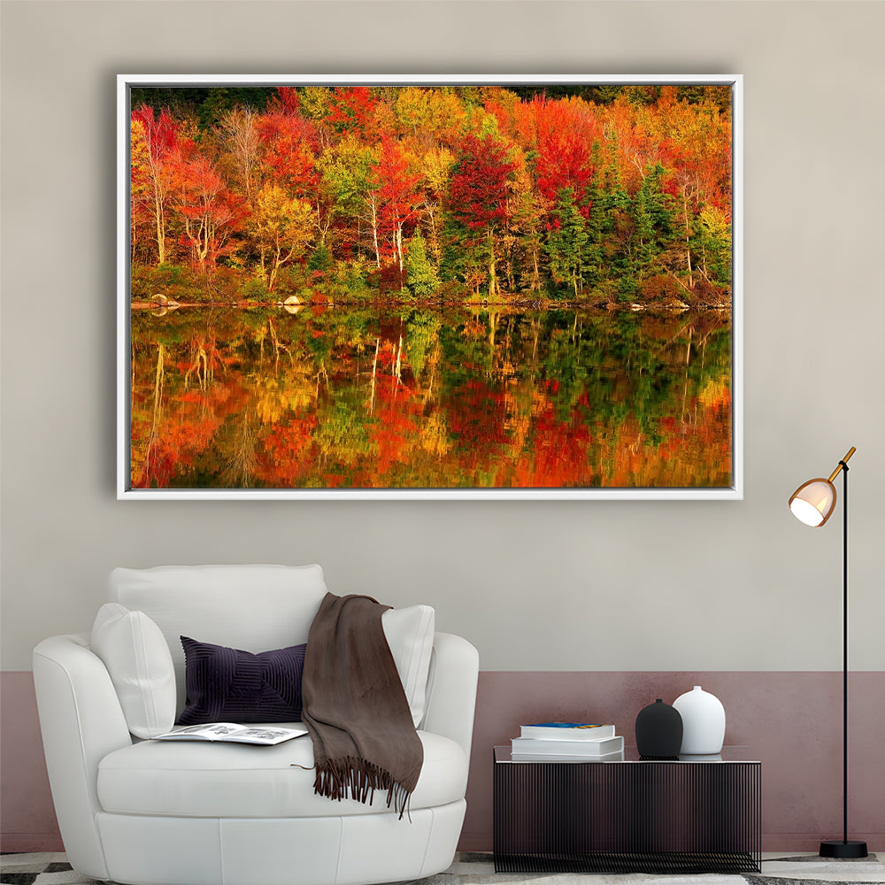 New Hampshire New England White Mountains Echo Lake In Autumn Large Stretched Canvas, Framed Cavas Print, Floating Frame