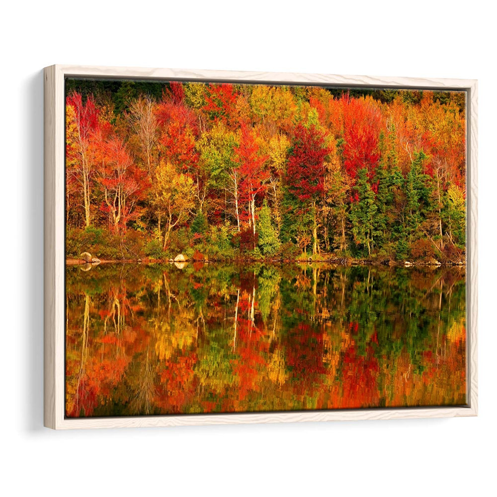 New Hampshire New England White Mountains Echo Lake In Autumn Large Stretched Canvas, Framed Cavas Print, Floating Frame