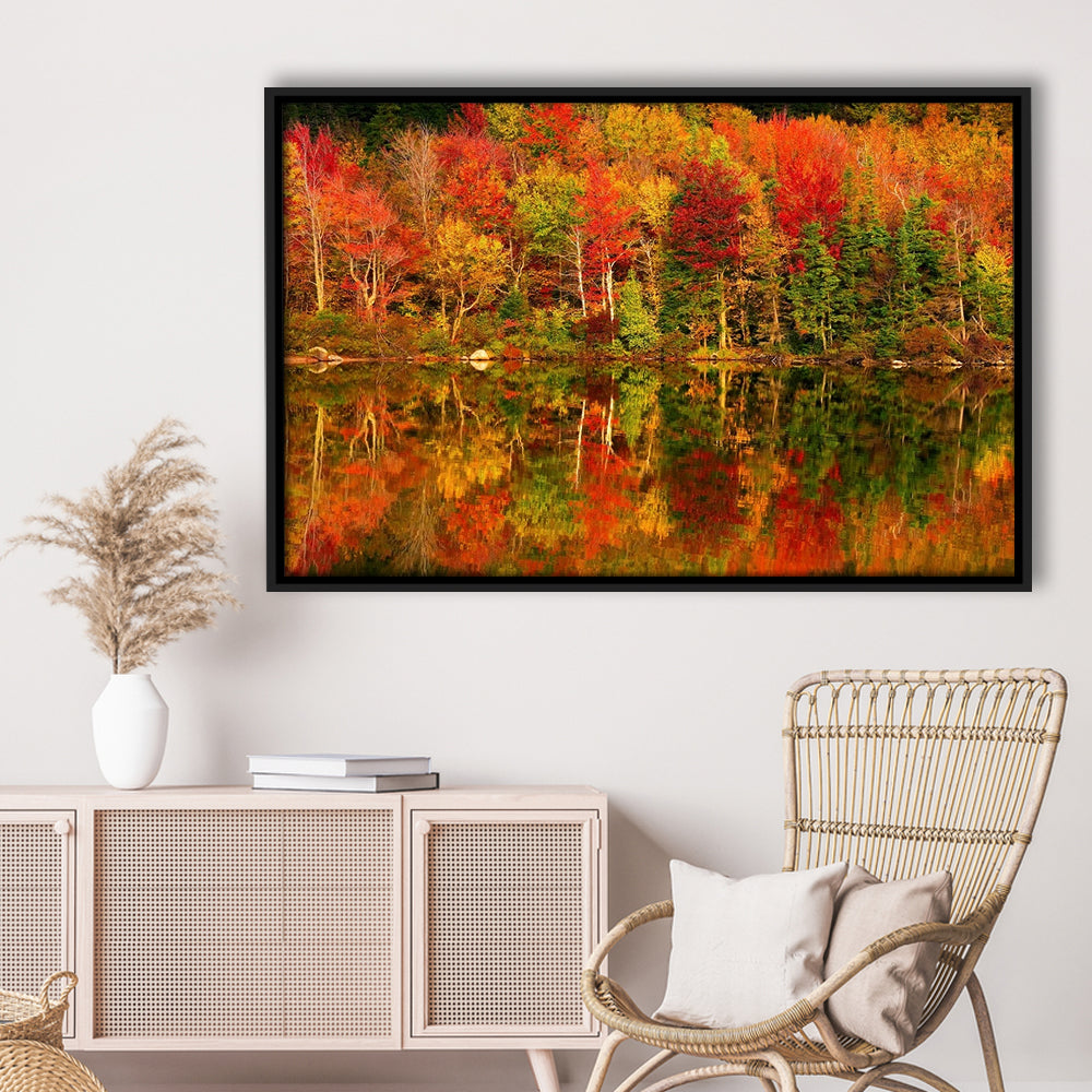 New Hampshire New England White Mountains Echo Lake In Autumn Large Stretched Canvas, Framed Cavas Print, Floating Frame