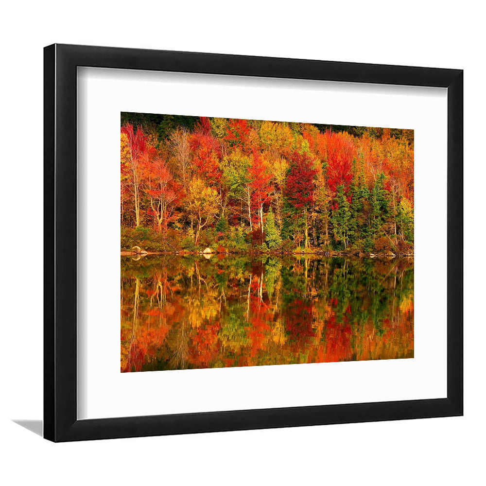 New Hampshire New England White Mountains Echo Lake In Autumn Large Stretched, Framed Art Print White Border