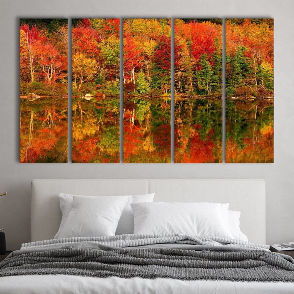 New Hampshire New England White Mountains Echo Lake in autumn, 5 Piece B Extra Large Cavas Print Wall Art Decor
