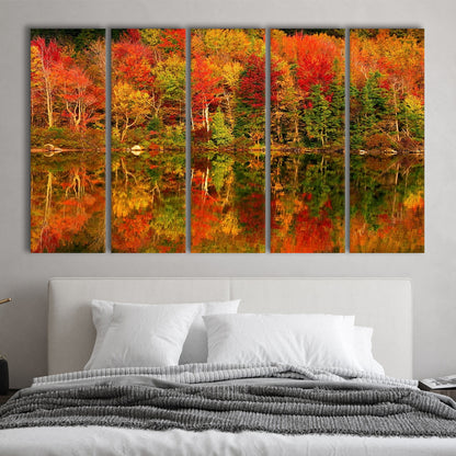 New Hampshire New England White Mountains Echo Lake in autumn, 5 Piece B Extra Large Cavas Print Wall Art Decor