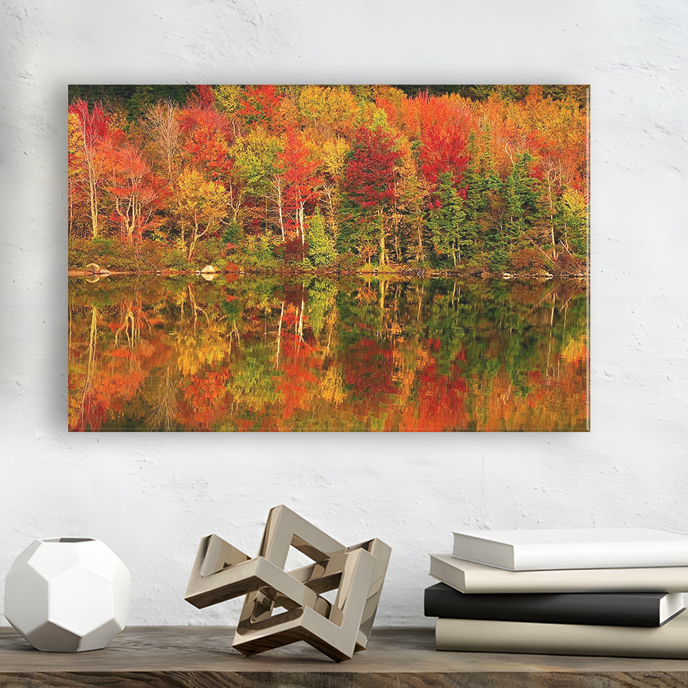 New Hampshire New England White Mountains Echo Lake in autumn Large Stretched Canvas, Cavas Print Wall Art Hom Decor