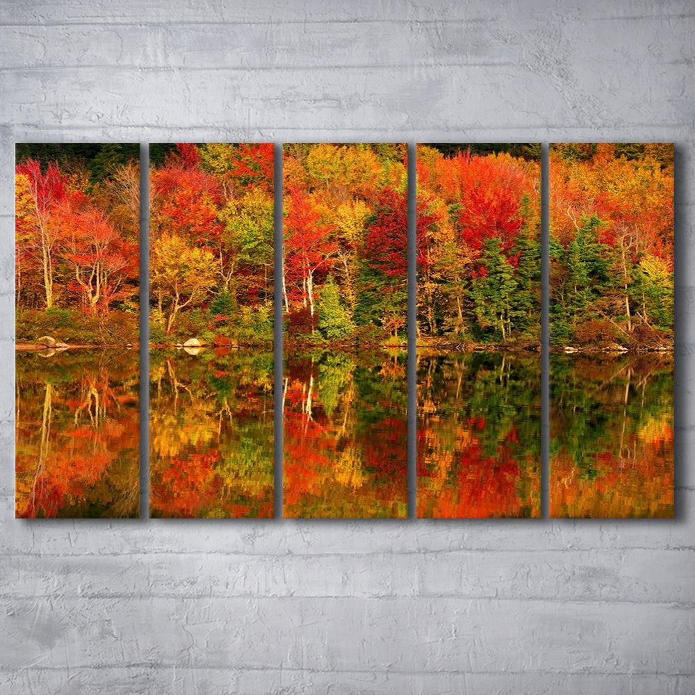 New Hampshire New England White Mountains Echo Lake in autumn, 5 Piece B Extra Large Cavas Print Wall Art Decor