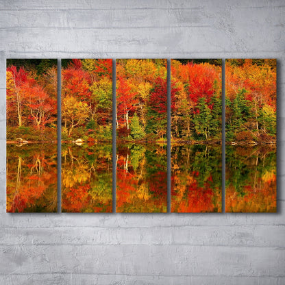 New Hampshire New England White Mountains Echo Lake in autumn, 5 Piece B Extra Large Cavas Print Wall Art Decor