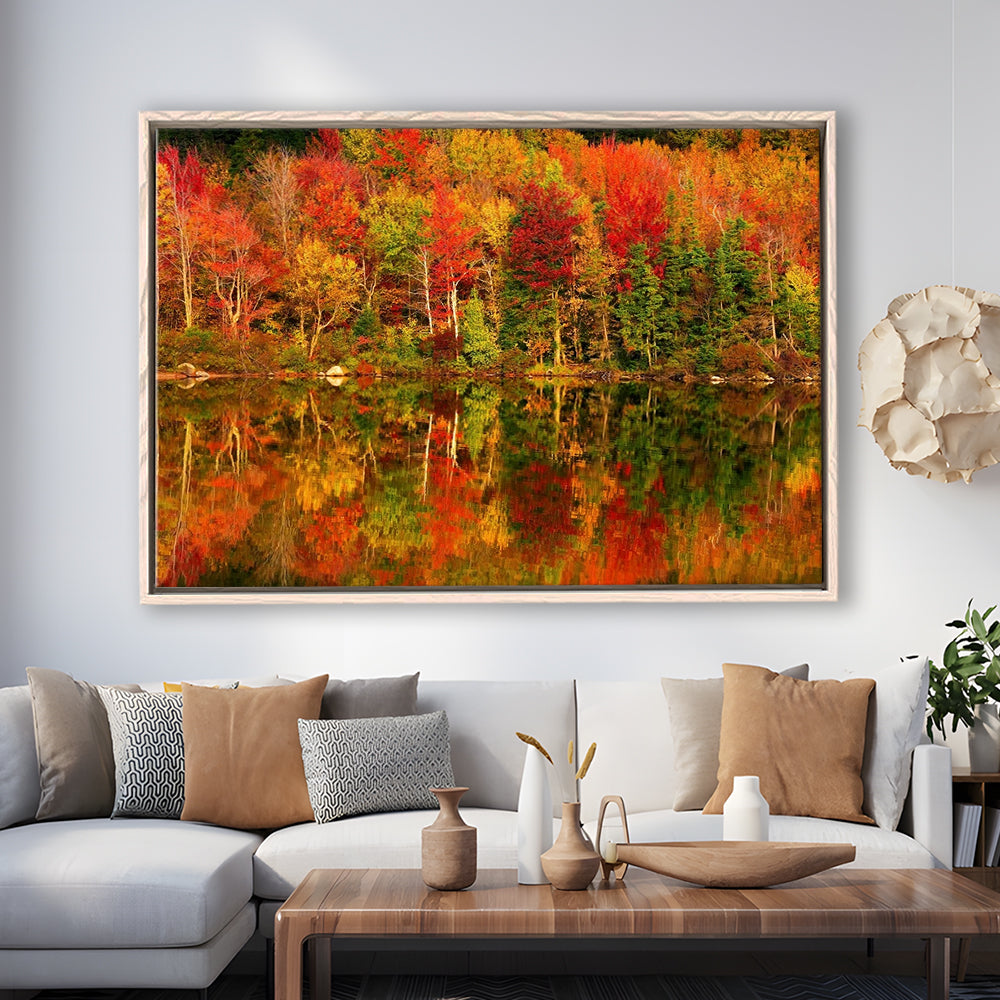 New Hampshire New England White Mountains Echo Lake In Autumn Large Stretched Canvas, Framed Cavas Print, Floating Frame