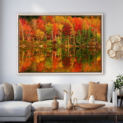 New Hampshire New England White Mountains Echo Lake In Autumn Large Stretched Canvas, Framed Cavas Print, Floating Frame