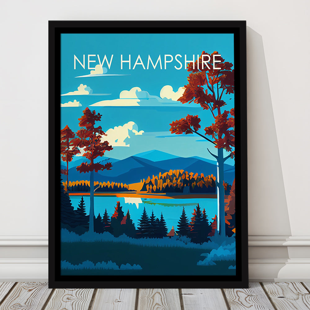 New Hampshire Retro Art Print, New Hampshire Art, Floating Framed Canvas Print, Framed Picture, Painting Canvas