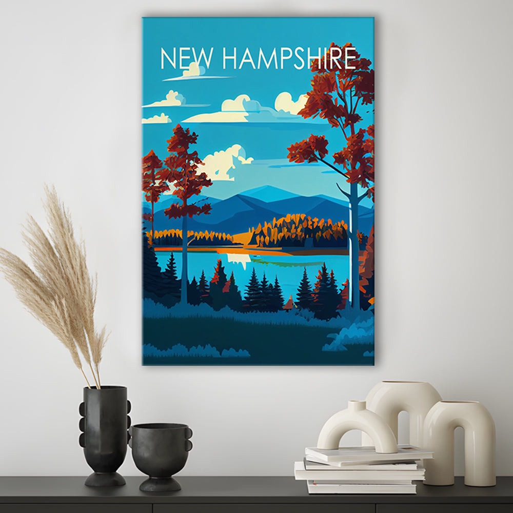 New Hampshire Retro Art Print, New Hampshire Art, Canvas Print, Painting Canvas, Living Room Decor