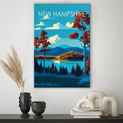 New Hampshire Retro Art Print, New Hampshire Art, Canvas Print, Painting Canvas, Living Room Decor