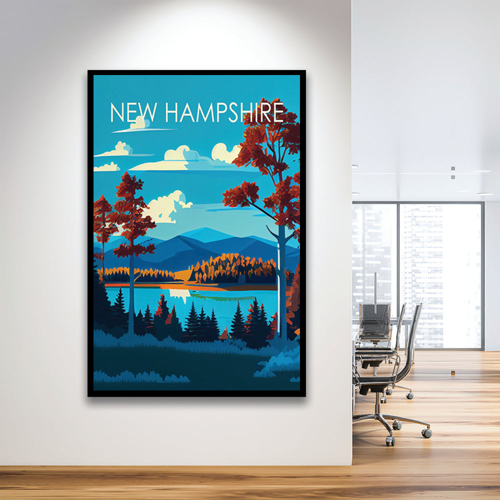New Hampshire Retro Art Print, New Hampshire Art, Framed Art Print, Picture Framed, Painting Art