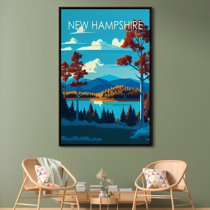 New Hampshire Retro Art Print, New Hampshire Art, Floating Framed Canvas Print, Framed Picture, Painting Canvas