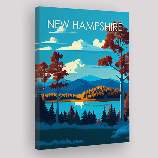New Hampshire Retro Art Print, New Hampshire Art, Canvas Print, Painting Canvas, Living Room Decor