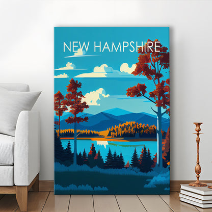 New Hampshire Retro Art Print, New Hampshire Art, Canvas Print, Painting Canvas, Living Room Decor