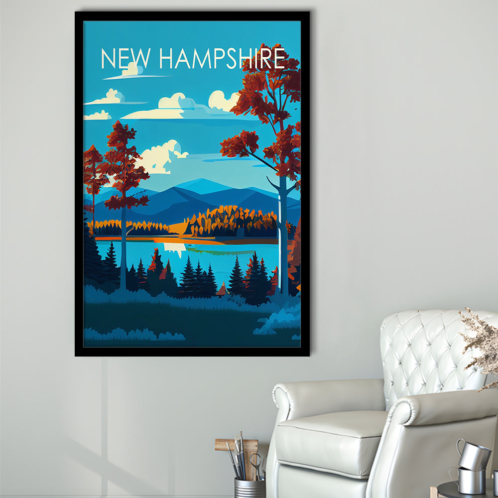 New Hampshire Retro Art Print, New Hampshire Art, Framed Art Print, Picture Framed, Painting Art