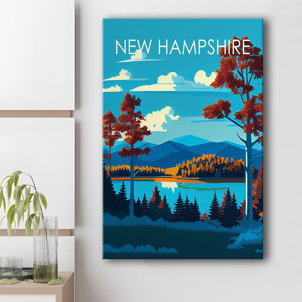 New Hampshire Retro Art Print, New Hampshire Art, Canvas Print, Painting Canvas, Living Room Decor