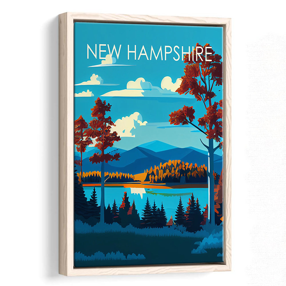 New Hampshire Retro Art Print, New Hampshire Art, Floating Framed Canvas Print, Framed Picture, Painting Canvas