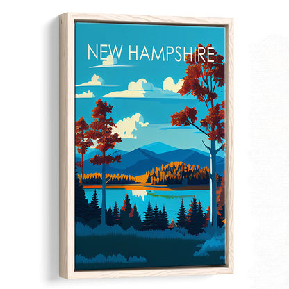 New Hampshire Retro Art Print, New Hampshire Art, Floating Framed Canvas Print, Framed Picture, Painting Canvas