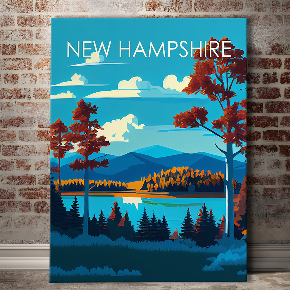 New Hampshire Retro Art Print, New Hampshire Art, Canvas Print, Painting Canvas, Living Room Decor