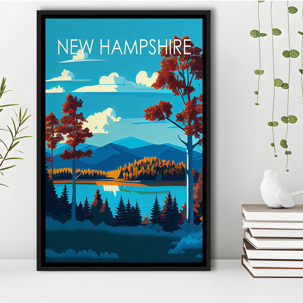 New Hampshire Retro Art Print, New Hampshire Art, Floating Framed Canvas Print, Framed Picture, Painting Canvas