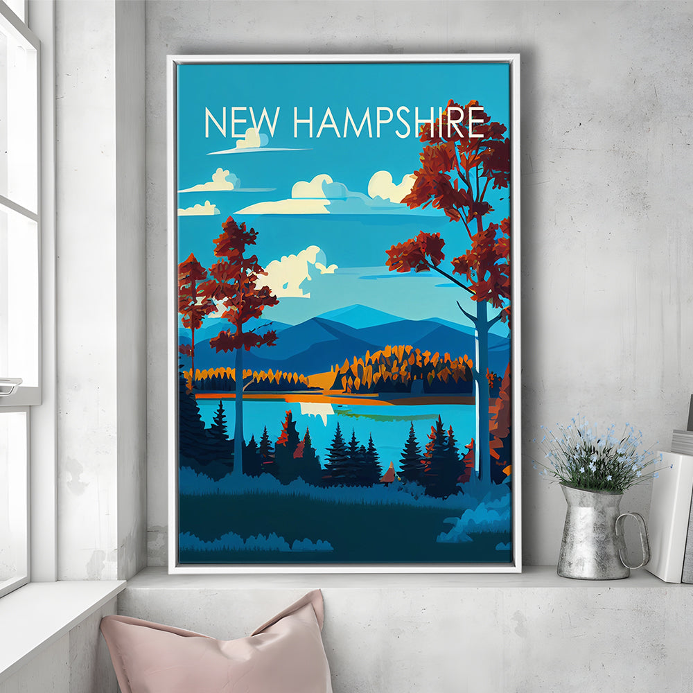 New Hampshire Retro Art Print, New Hampshire Art, Floating Framed Canvas Print, Framed Picture, Painting Canvas