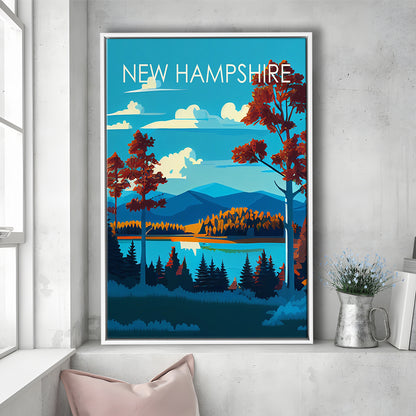 New Hampshire Retro Art Print, New Hampshire Art, Floating Framed Canvas Print, Framed Picture, Painting Canvas