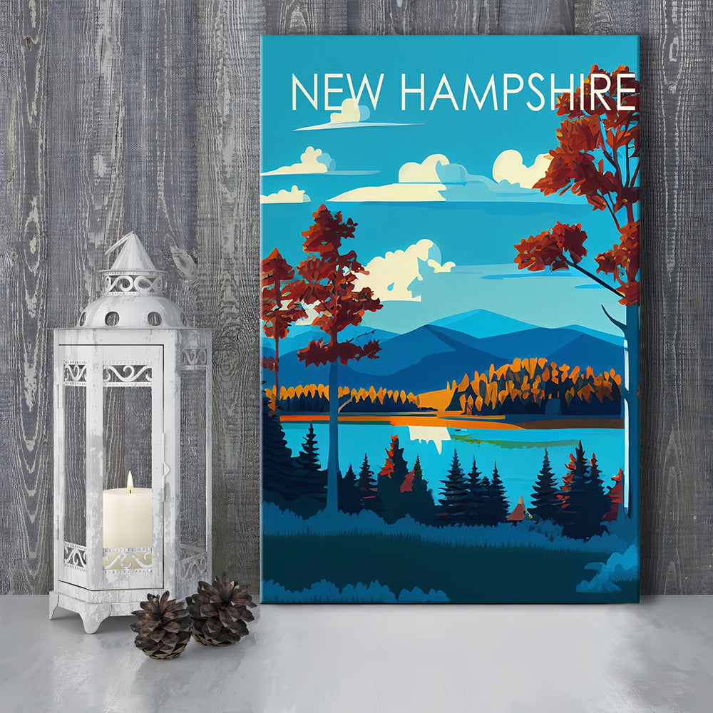 New Hampshire Retro Art Print, New Hampshire Art, Canvas Print, Painting Canvas, Living Room Decor