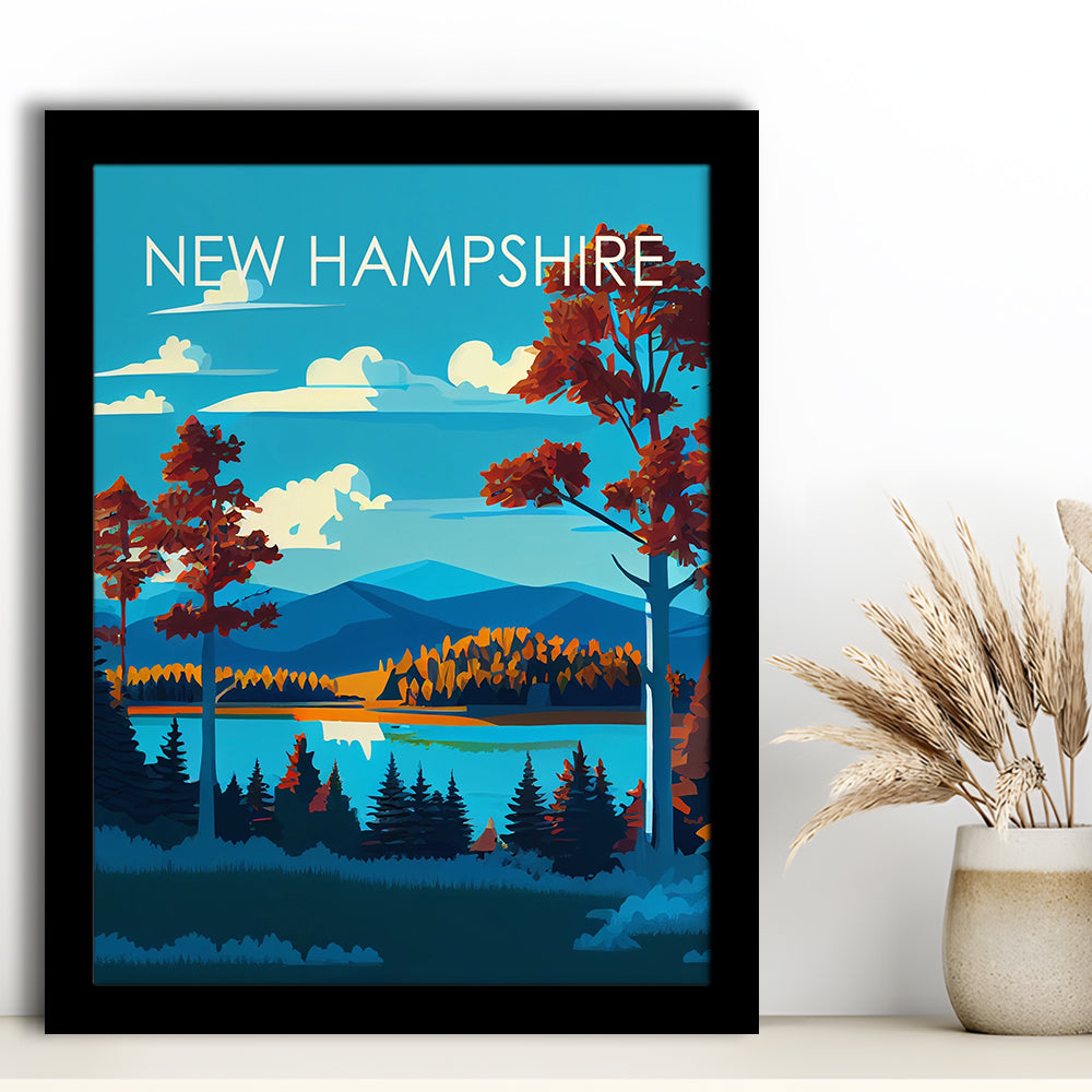 New Hampshire Retro Art Print, New Hampshire Art, Framed Art Print, Picture Framed, Painting Art