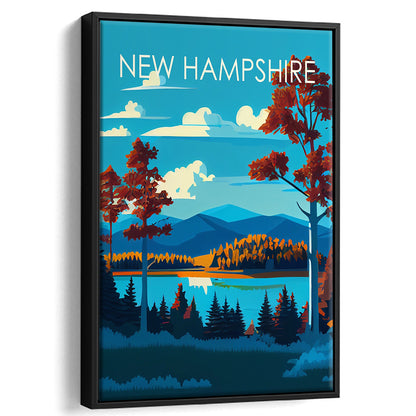 New Hampshire Retro Art Print, New Hampshire Art, Floating Framed Canvas Print, Framed Picture, Painting Canvas