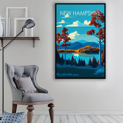 New Hampshire Retro Art Print, New Hampshire Art, Floating Framed Canvas Print, Framed Picture, Painting Canvas