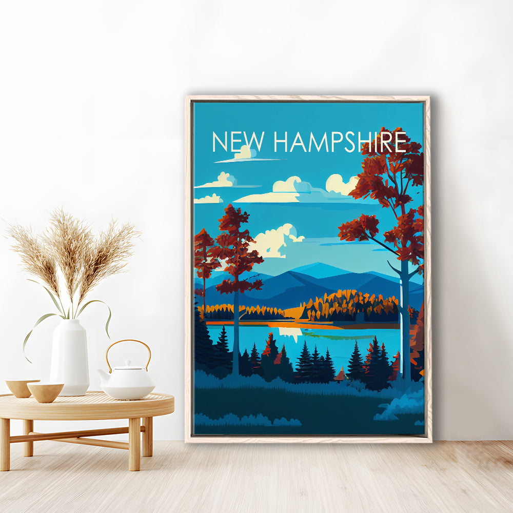 New Hampshire Retro Art Print, New Hampshire Art, Floating Framed Canvas Print, Framed Picture, Painting Canvas