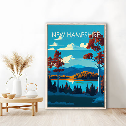 New Hampshire Retro Art Print, New Hampshire Art, Floating Framed Canvas Print, Framed Picture, Painting Canvas