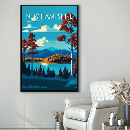 New Hampshire Retro Art Print, New Hampshire Art, Floating Framed Canvas Print, Framed Picture, Painting Canvas