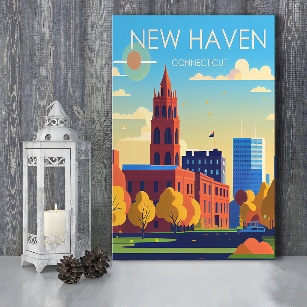 New Haven Connecticut Retro Art Print, New Haven City Wall Art, Canvas Print, Painting Canvas, Living Room Decor