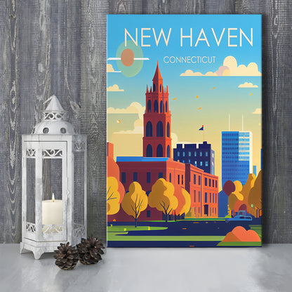 New Haven Connecticut Retro Art Print, New Haven City Wall Art, Canvas Print, Painting Canvas, Living Room Decor