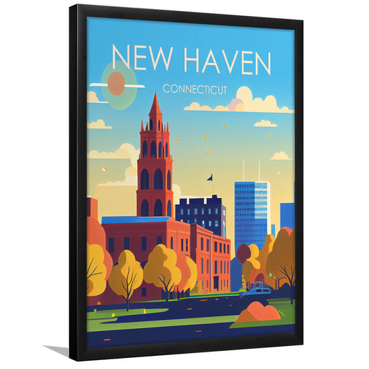 New Haven Connecticut Retro Art Print, New Haven City Wall Art, Framed Art Print, Picture Framed, Painting Art