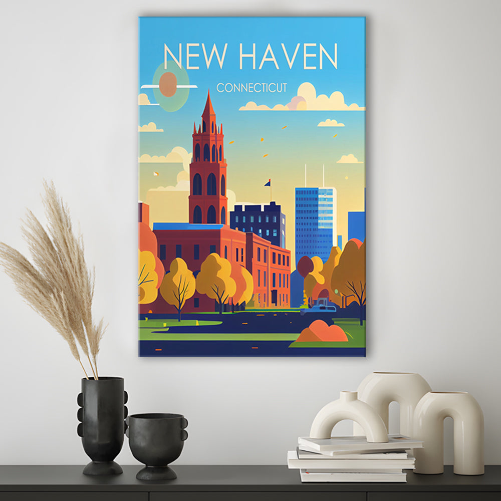 New Haven Connecticut Retro Art Print, New Haven City Wall Art, Canvas Print, Painting Canvas, Living Room Decor