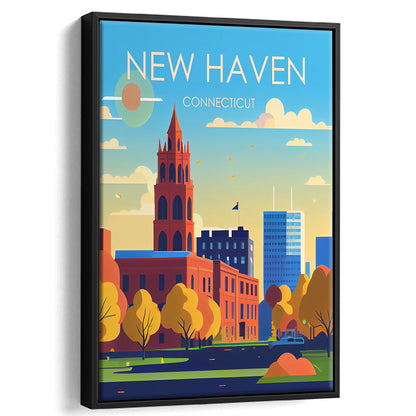 New Haven Connecticut Retro Art Print, New Haven City Wall Art, Floating Framed Canvas Print, Framed Picture, Painting Canvas